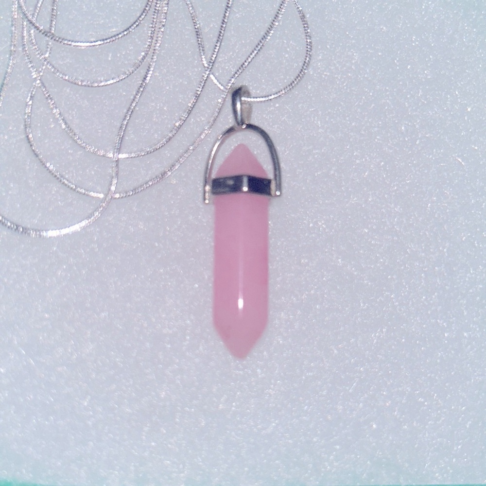 Boho hippie Rose Quartz Crystal Sterling Silver
30” Necklace